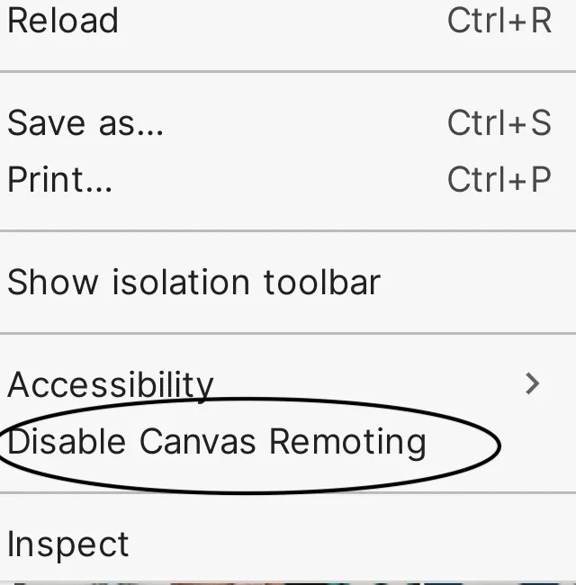 Canvas Remoting context menu option