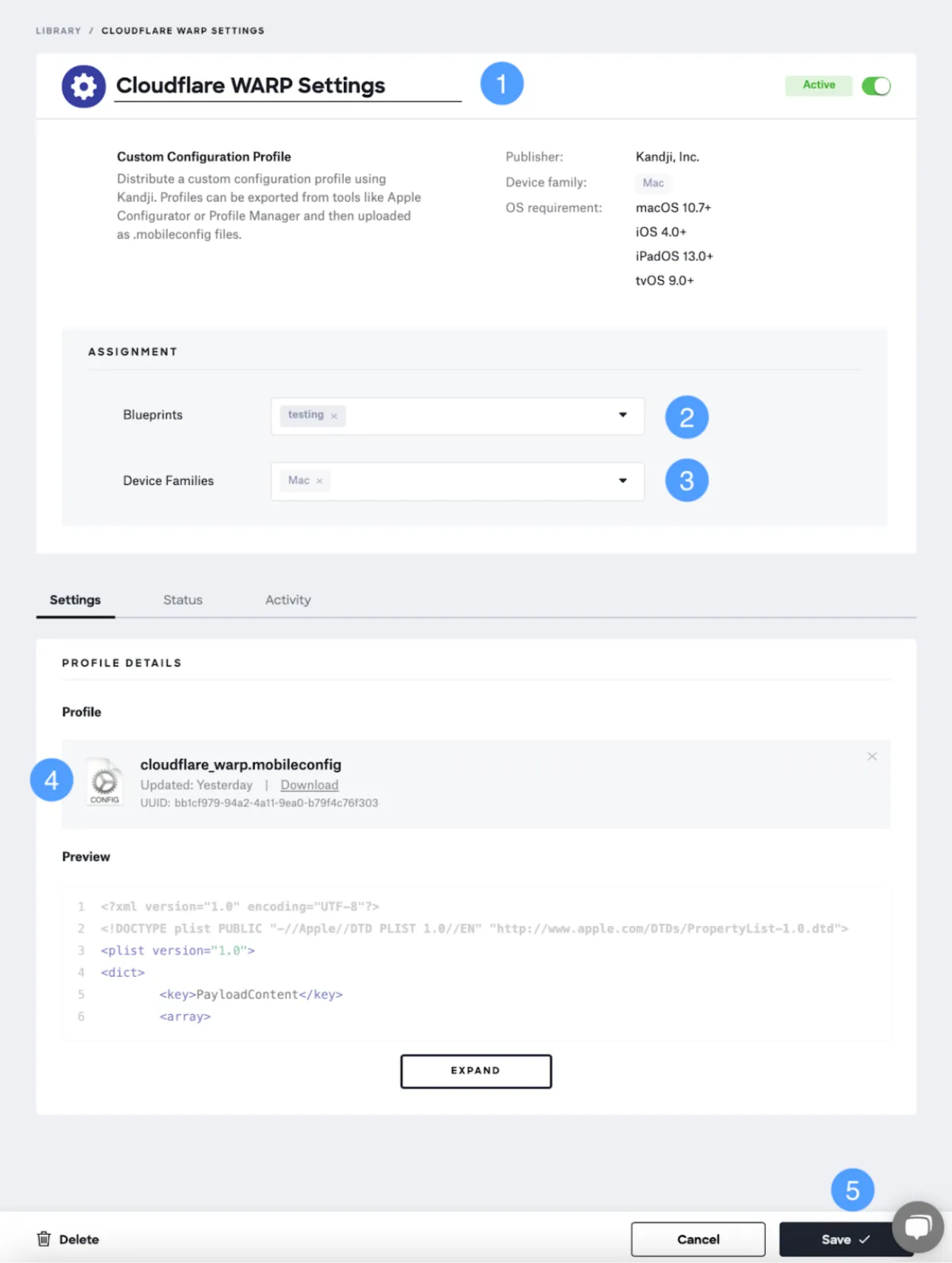 Configuring custom profile for the Cloudflare One Client in Kandji