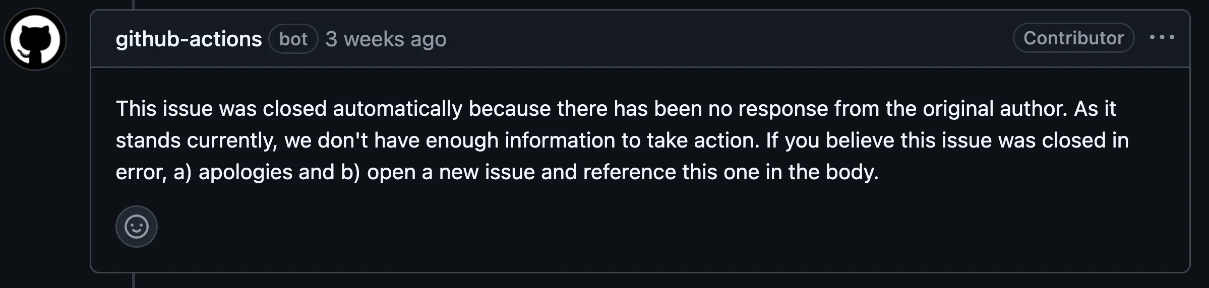 No response comment
