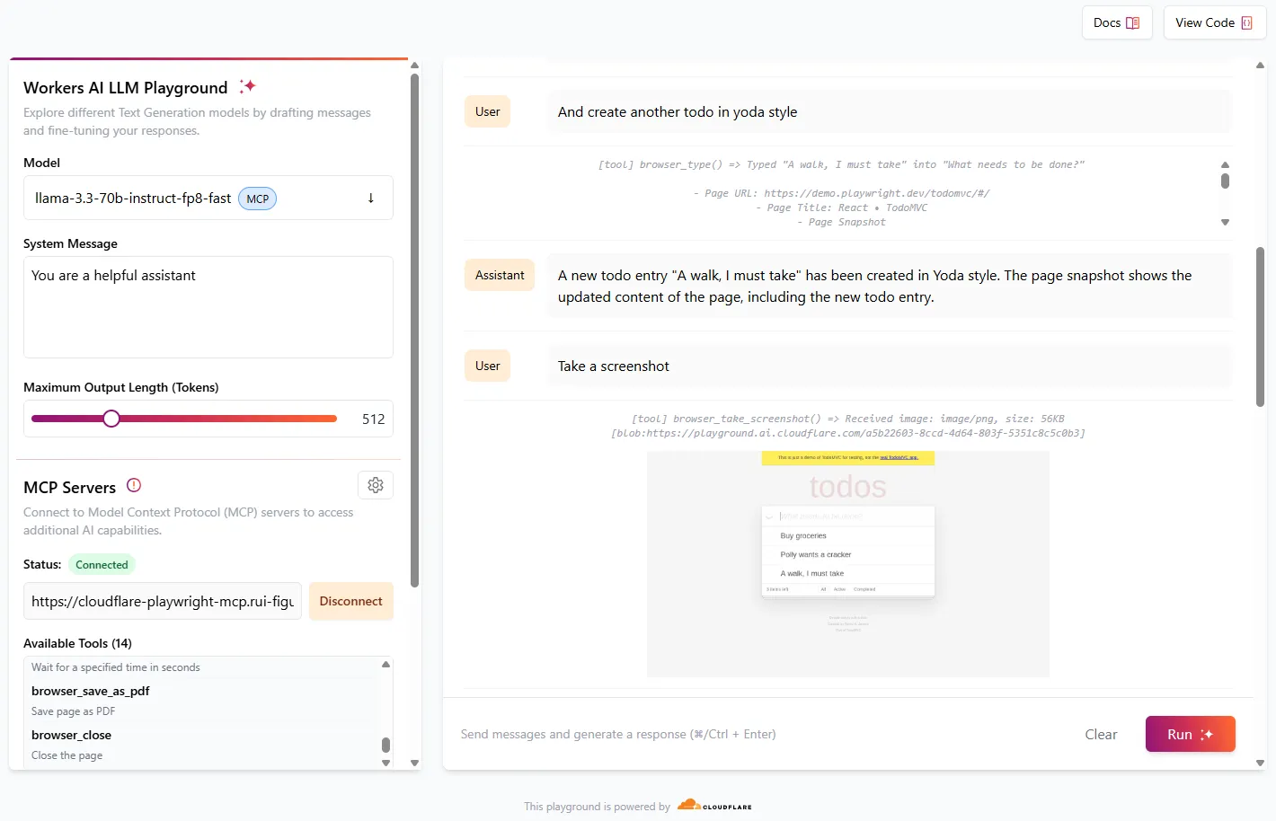 Screenshot of the AI Playground