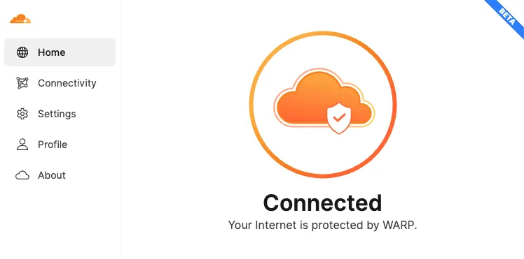Cloudflare One client GUI when connected to Cloudflare